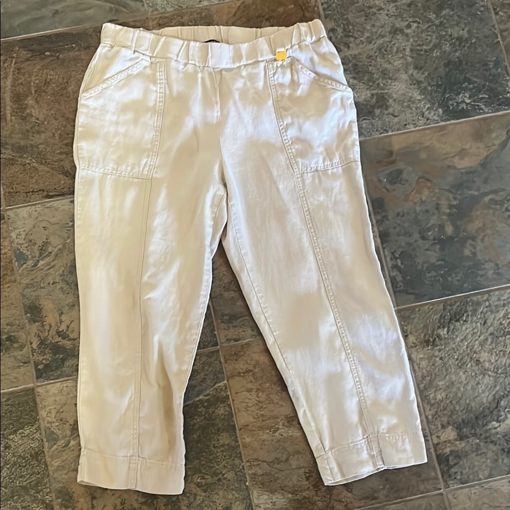 Ellen Tracy Cream Ankle Cropped Pants Relaxed Fit